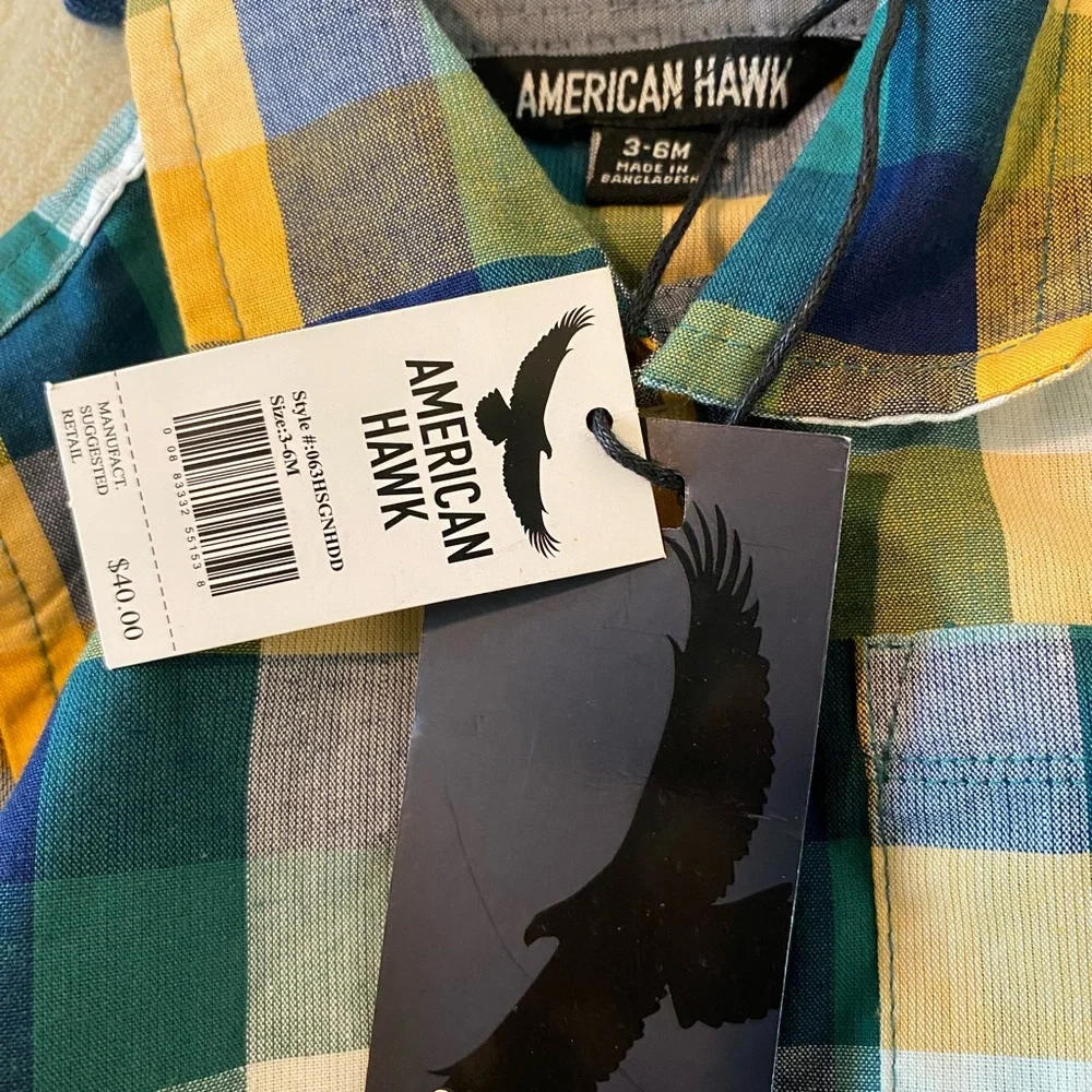 American Hawk Plaid Baby Romper 3-6M